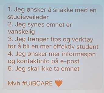 Eksempel på SMS til studentene. Eksempel på SMS til studentene.