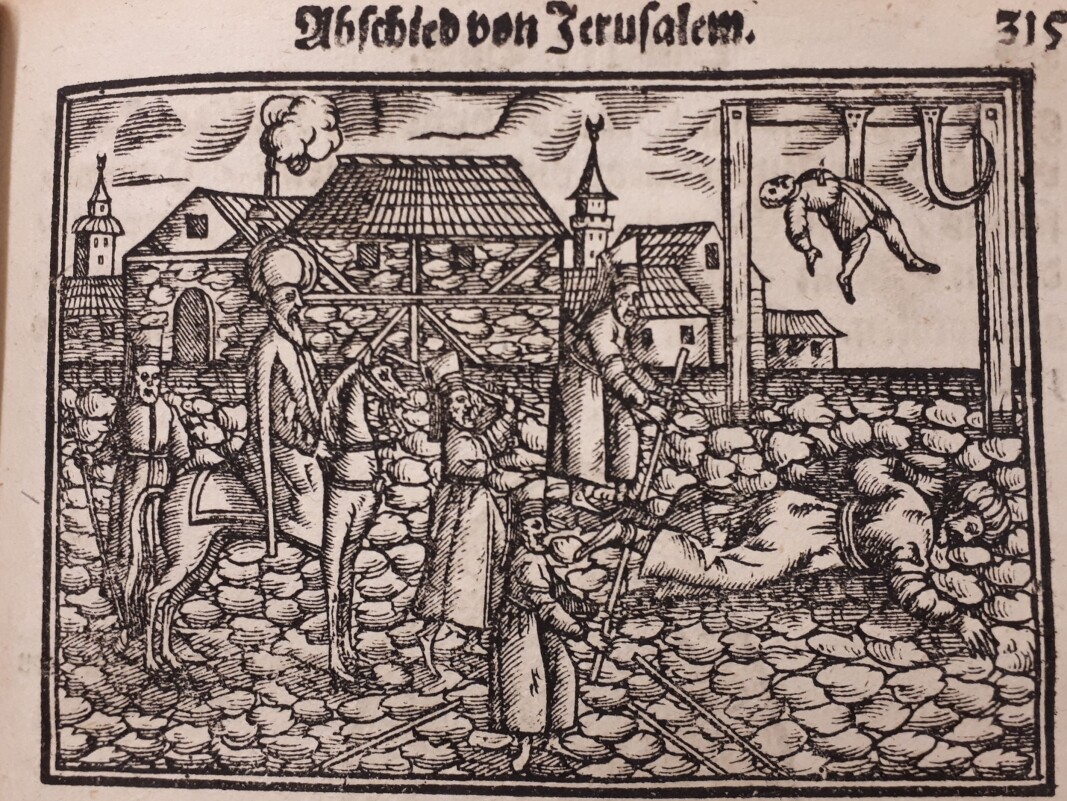 En av bøkene det var mulig å lese i Mariakirken var Salomon Schweiggers illustrerte reise til Konstantinopel og Jerusalem, opprinnelig utgitt i 1639. En av bøkene det var mulig å lese i Mariakirken var Salomon Schweiggers illustrerte reise til Konstantinopel og Jerusalem, opprinnelig utgitt i 1639.
