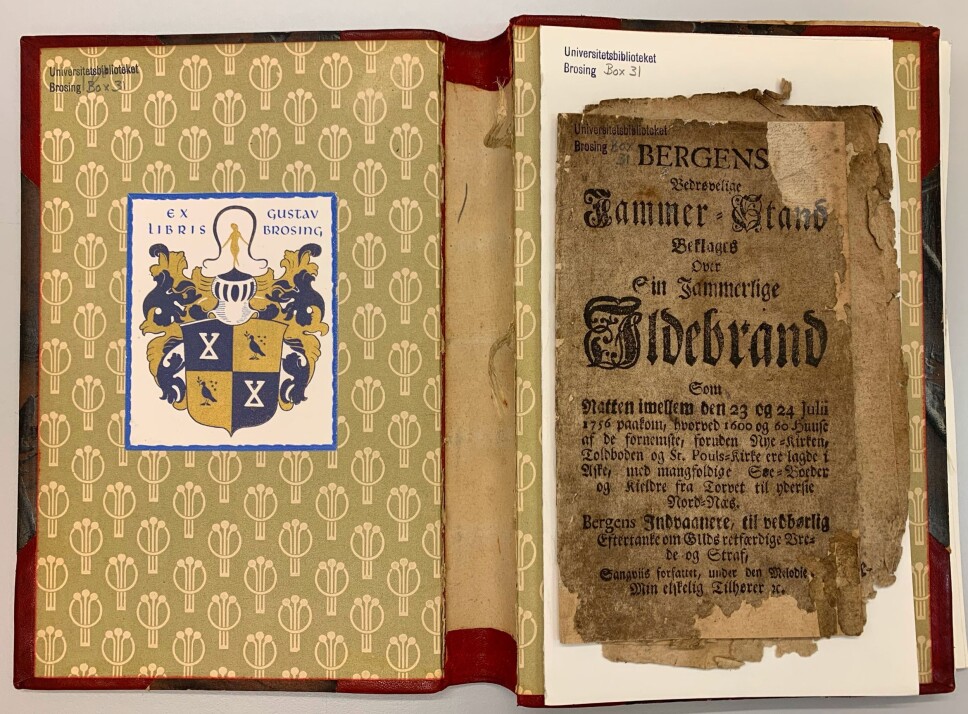 Nyoppdagede skatter, skillingsvisen om bybrannen i Bergen i 1756.