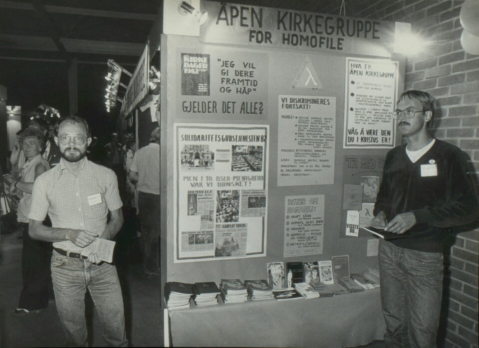 Jens T. Olsen og Stein Rusnes under kirkedagene i Trondheim i 1982.