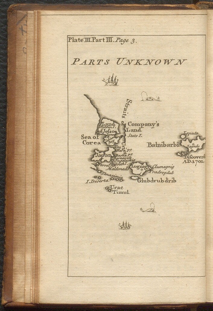 Kart over Laputa fra 1751 utgave av Gullivers reiser. Kart over Laputa fra 1751 utgave av Gullivers reiser.