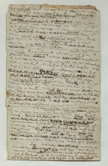 Et av Dickens’ tekstmanuskripter, her ser vi den levende prosessen ved forfatterskapet. Fra minnetalen over Clarkson Stanfield. Et av Dickens’ tekstmanuskripter, her ser vi den levende prosessen ved forfatterskapet. Fra minnetalen over Clarkson Stanfield.