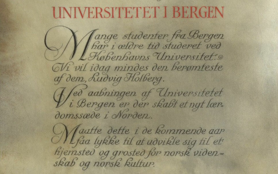 Utsnitt fra gratulasjonsbrevet UiB mottok fra Københavns Universitet.