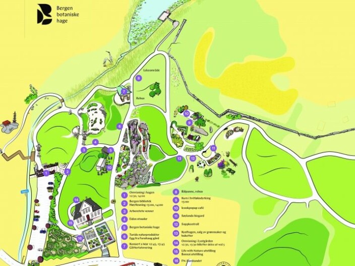 Kart over Bergen botaniske hage. Kart over Bergen botaniske hage.