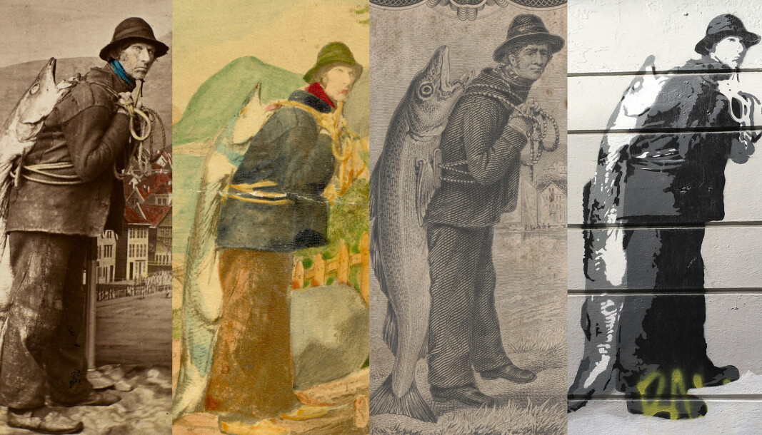 Bildet er satt sammen av forskjellige kilder som omtales i artikkelen, og viser noen av motivets variasjoner gjennom 140 år. Bildet er satt sammen av forskjellige kilder som omtales i artikkelen, og viser noen av motivets variasjoner gjennom 140 år.