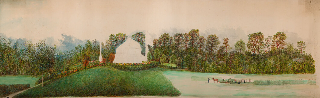 En uferdig akvarell av Krohn trolig fra 1890-tallet. Akvarellen har en størrelse på 61x199 cm. Våningshuset og de to flaggstengene er kun tegnet inn med penn og ble aldri fullført. Kanskje var Krohn ikke helt fornøyd med perspektivet, da bakken opp mot huset virker mye brattere enn i virkeligheten. En uferdig akvarell av Krohn trolig fra 1890-tallet. Akvarellen har en størrelse på 61x199 cm. Våningshuset og de to flaggstengene er kun tegnet inn med penn og ble aldri fullført. Kanskje var Krohn ikke helt fornøyd med perspektivet, da bakken opp mot huset virker mye brattere enn i virkeligheten.