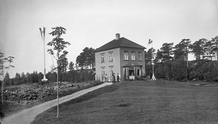 Wollert Danckert og Bolette Sophie Gran Krohn foran huset i Vaulardal. Wollert Danckert Krohn var også Østerriksk-Ungarsk konsul, noe vimplene tydelig viser. Foto: Knud Knudsen. Wollert Danckert og Bolette Sophie Gran Krohn foran huset i Vaulardal. Wollert Danckert Krohn var også Østerriksk-Ungarsk konsul, noe vimplene tydelig viser. Foto: Knud Knudsen.
