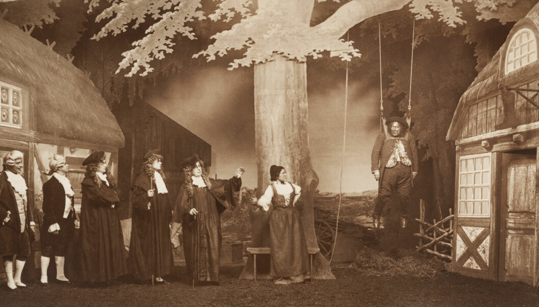 William Ivarson spiller den hengte Jeppe i 1911 oppsettingen av «Jeppe på Bjerget».