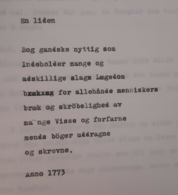 «En liden bog, ganske nyttig (…)». Fyrste side av svarteboka frå Strandebarm. «En liden bog, ganske nyttig (…)». Fyrste side av svarteboka frå Strandebarm.