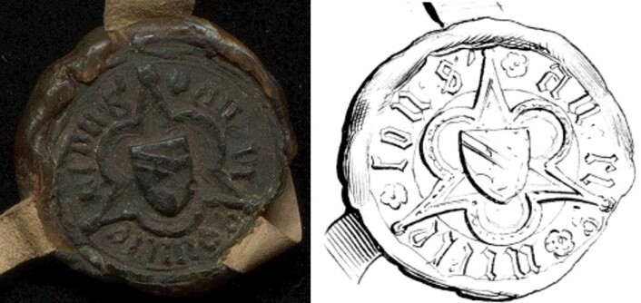 Segl på diplom datert 08. august 1472 fra Bergen. Det avtegnete seglet er publisert i regesten i Kjeldeskriftavdeling. Segl på diplom datert 08. august 1472 fra Bergen. Det avtegnete seglet er publisert i regesten i Kjeldeskriftavdeling.