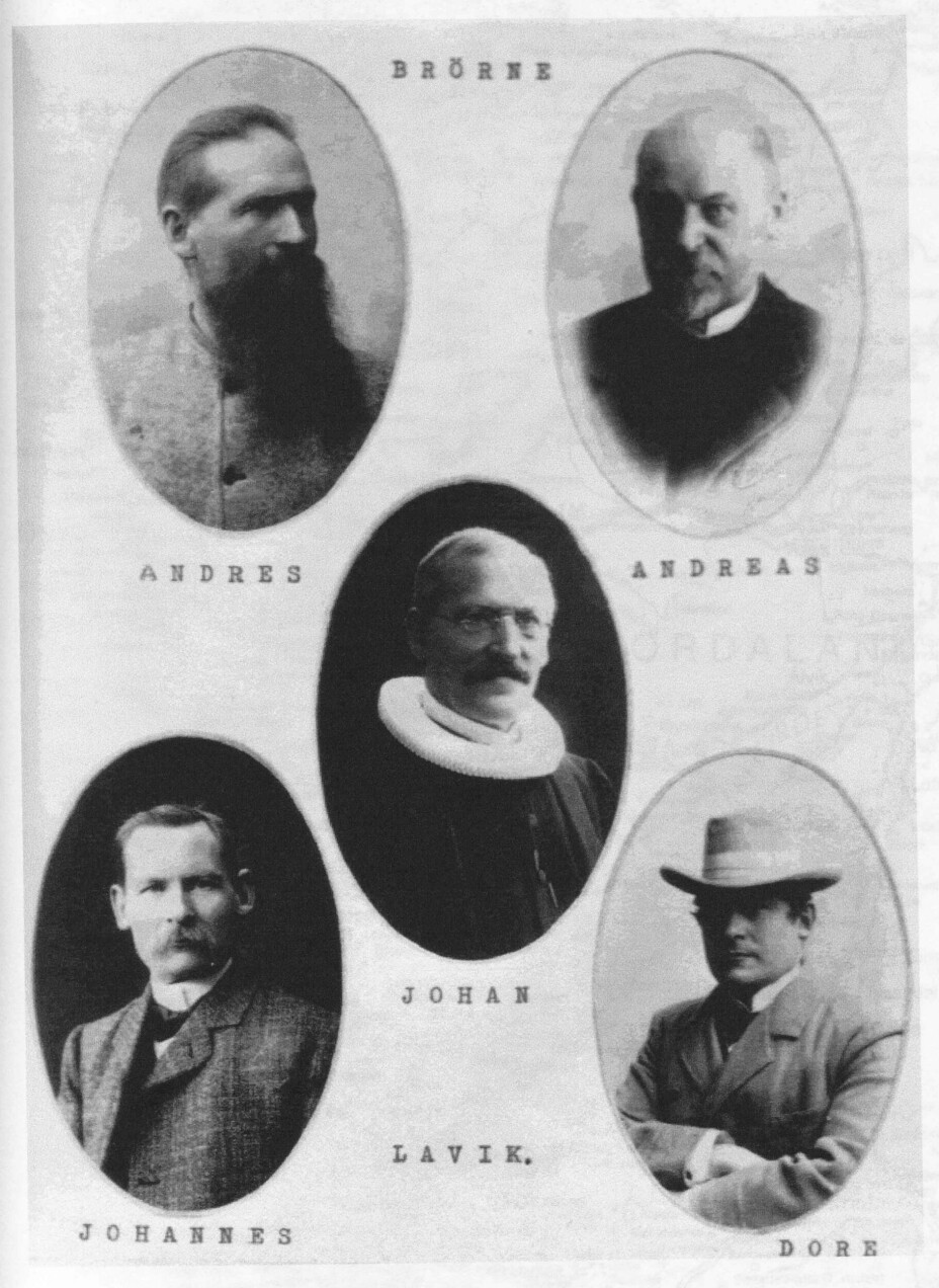 Bilete av dei fem Lavik-brørne frå boka «The Saga of the Lavik Family».