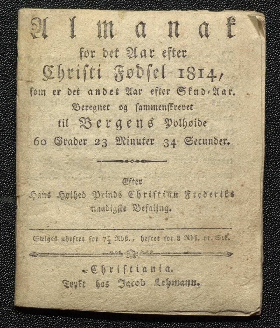 Almanakk beregnet for Bergen, 1814.