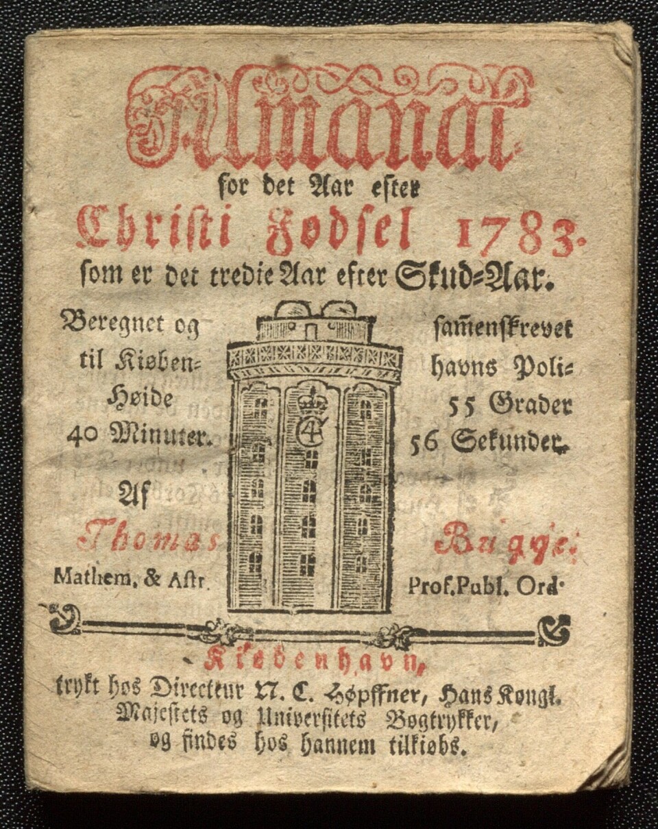 Almanakk for København, 1783.