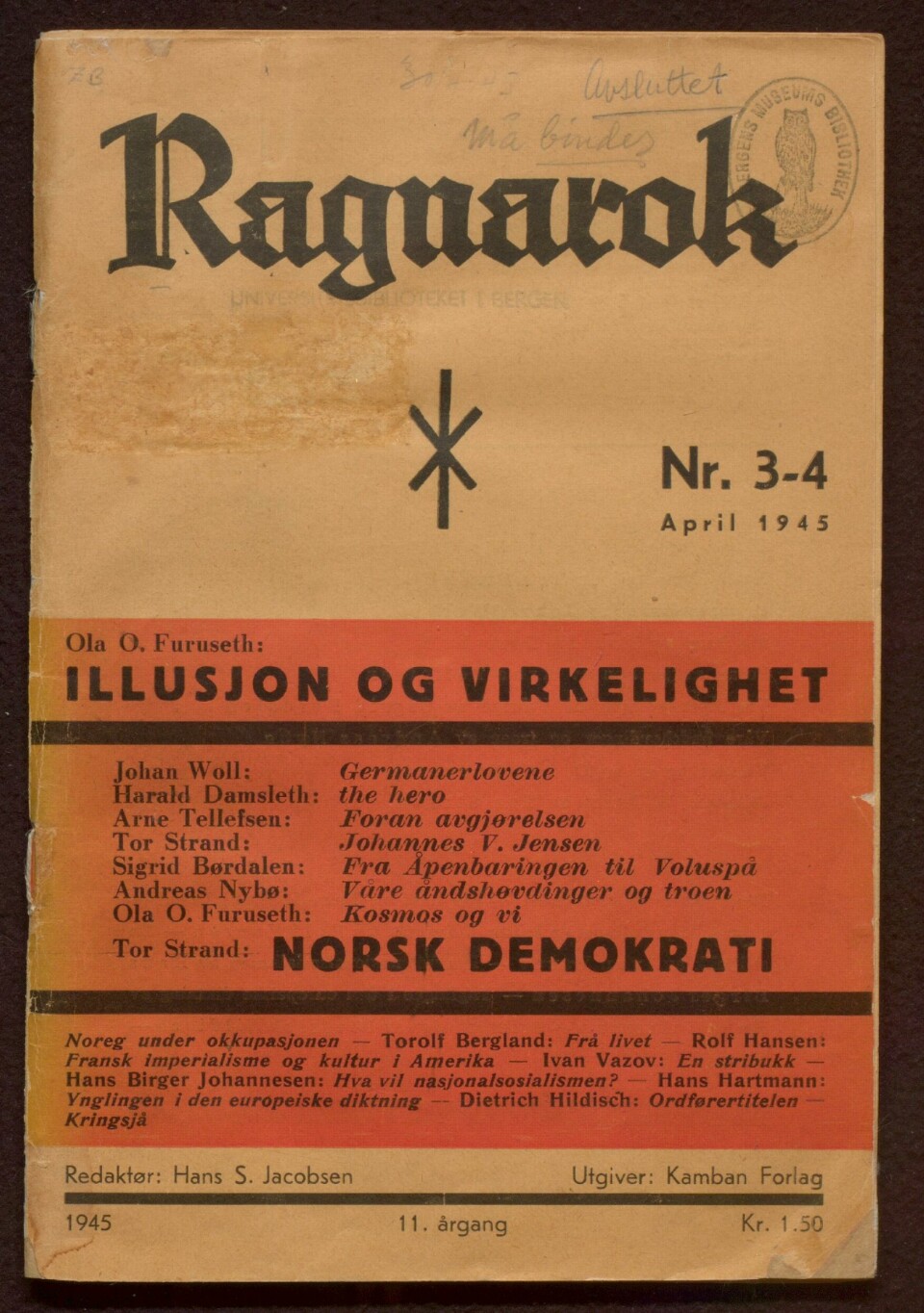 Forsiden av Ragnarok, nr. 3-4 april 1945.