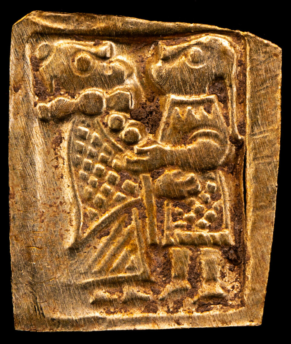 Gullgubbe frå Aska i Hagebyhöga, Sverige, datert til ca.700 e.vt.