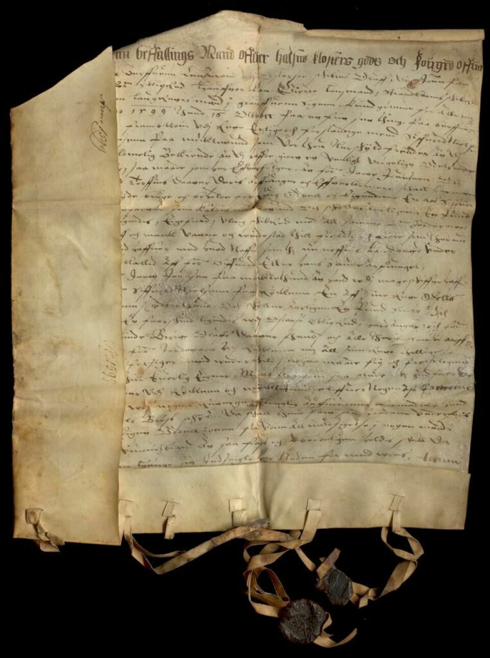 Diplom datert 1599, 16. oktober. Børve (Kvam, Hordaland)