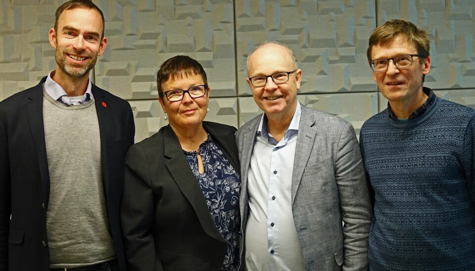 David Scott Hamnes, Vigdis Berland Øystese, Stig Wernø Holter og Rune Kyrkjebø ved lansering av Nytt norsk salmeleksikon.