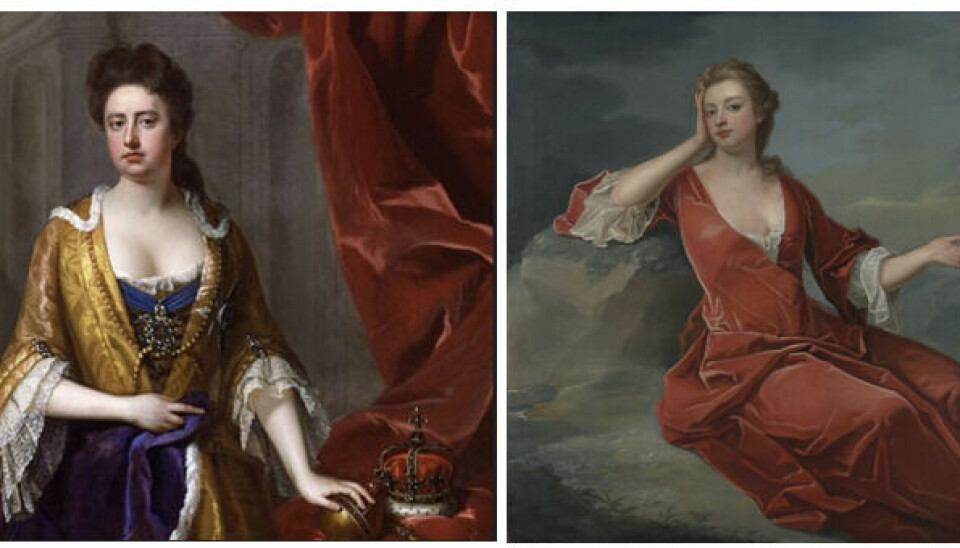 Dronning Anne og Sarah Churchill. Portrettmalerier av hhv. Michael Dahl (1659-1743) og Charles Jervas (1675-1739).