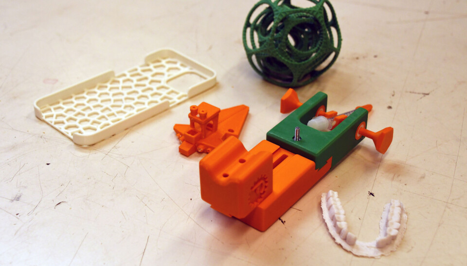 Eksempler på ulike deler som 3D-printeren kan lage.