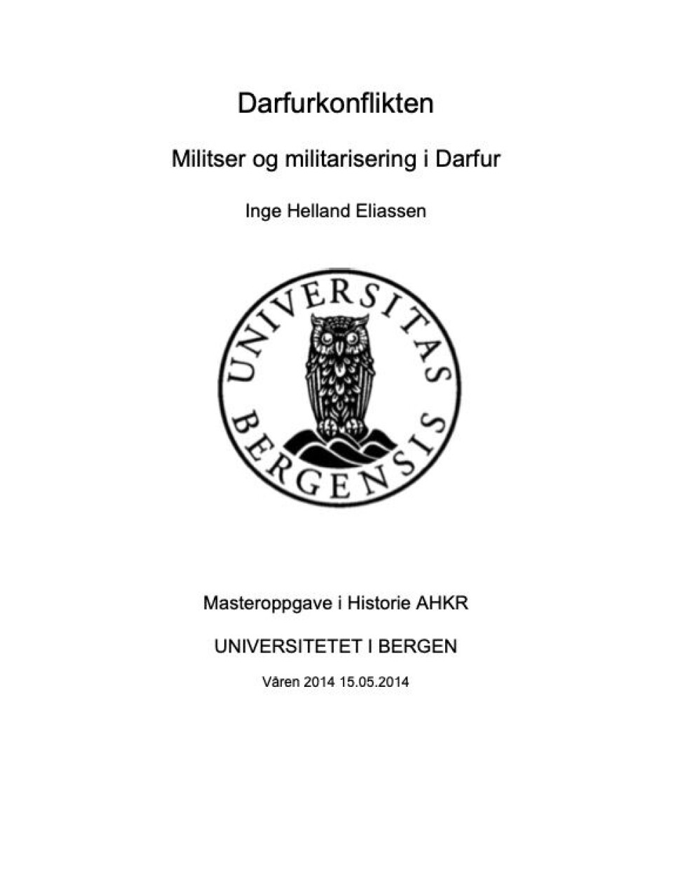 Forsiden av Inge Eliassens master avhandling, tilgjengelig via BORA.