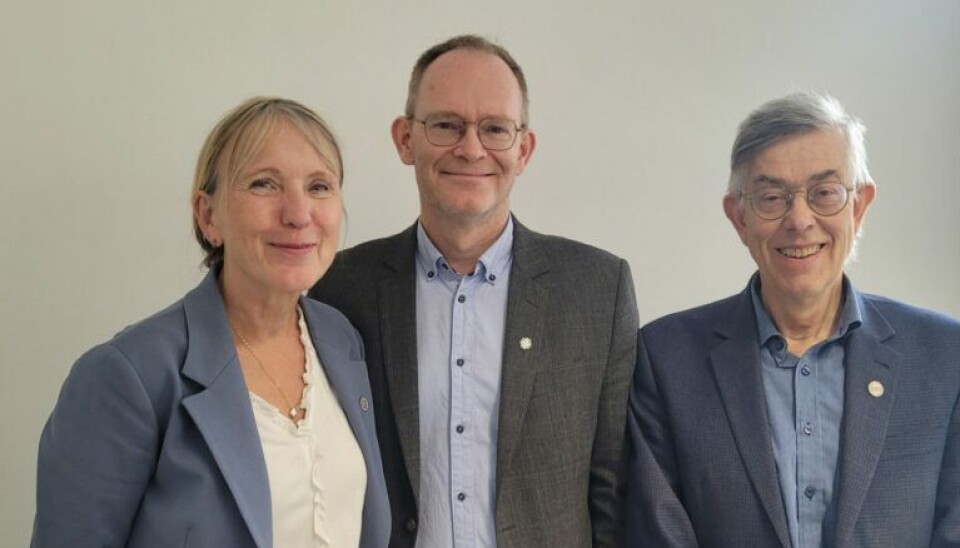 F.v.: UiB-rektor Margareth Hagen, forsknings- og høyere utdanningsminister Oddmund Løkensgard Hoel og dekan ved Det medisinske fakultet Per Bakke.