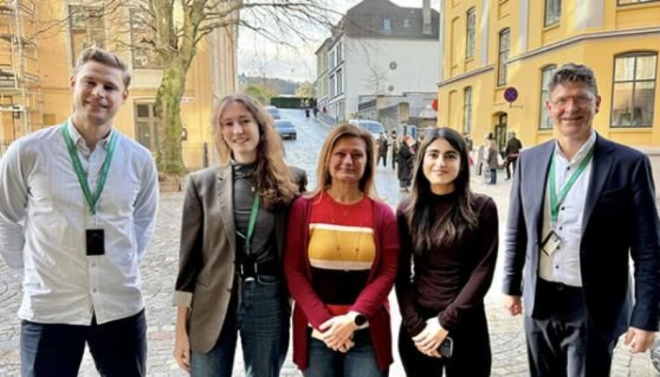 Fra venstre: gruppeleder læringsmiljø, Martin Kahrs Lie, Sølvi Løland Tunge, prorektor Pinar Heggernes, Sayna Etminan og avdelingsdiretør vd Studieavdelingen, Christen Soleim.