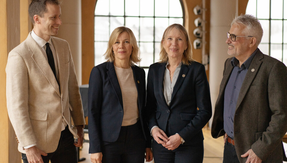 Team Hagen skal lede UiB de neste fire årene: Viserektor Kristoffer Chelsom Vogt, prorektor Sigrunn Eliassen, rektor Margareth Hagen og viserektor Kjell-Morten Myhr.